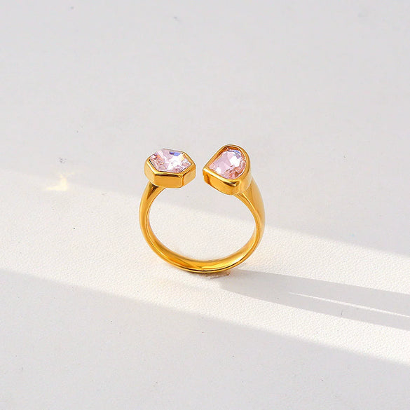 Fashionable Antique Electroplated Geometric Natural Semiprecious Stone Hexagonal Rhombus Ring Unisex Accessories