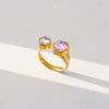 Fashionable Antique Electroplated Geometric Natural Semiprecious Stone Hexagonal Rhombus Ring Unisex Accessories