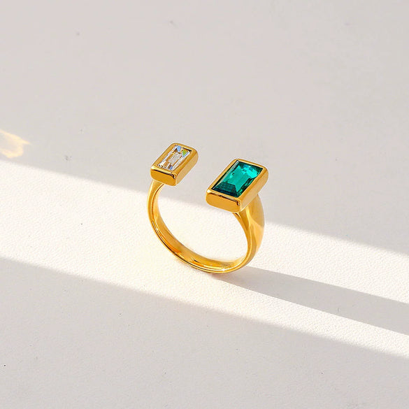 Fashionable Antique Electroplated Geometric Natural Semiprecious Stone Hexagonal Rhombus Ring Unisex Accessories