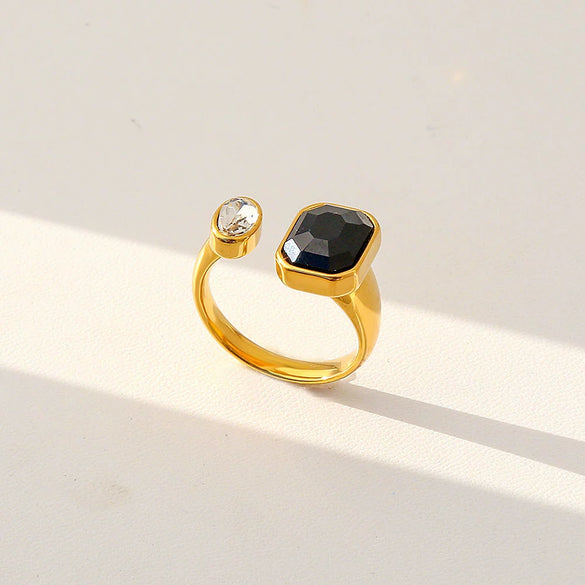 Fashionable Antique Electroplated Geometric Natural Semiprecious Stone Hexagonal Rhombus Ring Unisex Accessories