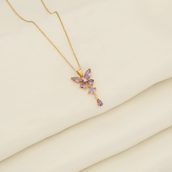 Fashionable Butterfly Tassel Pendant Copper Stainless Steel Electroplated Necklace