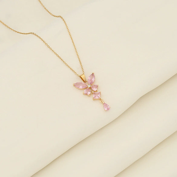 Fashionable Butterfly Tassel Pendant Copper Stainless Steel Electroplated Necklace