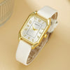 Fashionable Casual Leather Women's Square Quartz Watch And Rhinestone Jewelry Set With Stainless Steel And Pu Materials