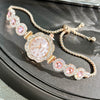 Fashionable Chalcedony Diamond Women's Alloy Watch With Round Dial And Pullout Bracelet