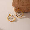 Fashionable Colorblocked Doublelayer Cshaped Titanium Steel Women's Earrings With Geometric Style And Electroplating Design