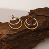 Fashionable Colorblocked Doublelayer Cshaped Titanium Steel Women's Earrings With Geometric Style And Electroplating Design