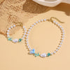 Fashionable Colorful Conch And Starfish Beaded Necklace And Bracelet Set With Imitation Pearls Porcelain Pendant Sea Life Pattern Electroplating For Women