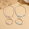 Fashionable Colorful Conch And Starfish Beaded Necklace And Bracelet Set With Imitation Pearls Porcelain Pendant Sea Life Pattern Electroplating For Women
