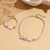 Fashionable Colorful Conch And Starfish Beaded Necklace And Bracelet Set With Imitation Pearls Porcelain Pendant Sea Life Pattern Electroplating For Women