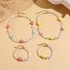 Fashionable Colorful Conch And Starfish Beaded Necklace And Bracelet Set With Imitation Pearls Porcelain Pendant Sea Life Pattern Electroplating For Women