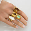 Fashionable Colorful Oildrip Geometric Stainless Steel Goldplated Titanium Steel Adjustable Open Ring For Unisex