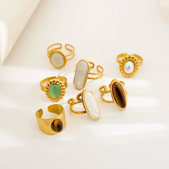 Fashionable Colorful Oildrip Geometric Stainless Steel Goldplated Titanium Steel Adjustable Open Ring For Unisex