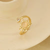 Fashionable Cool Trendy Women's Copper Inlaid Zirconium Cat's Eye Sunflower Ring Electroplated
