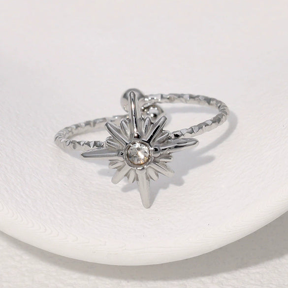 Fashionable Diamond Encrusted Star Shaped Stainless Steel Open Ring With Electroplating For Women Simple And Personalized Design