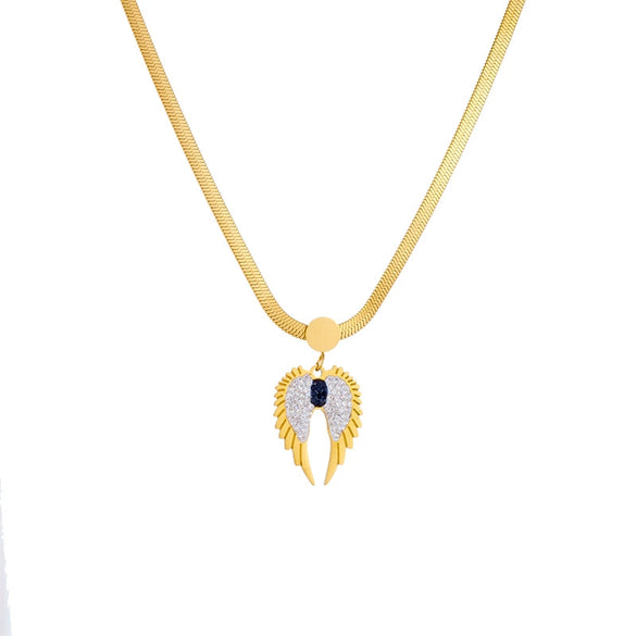 Fashionable Diamond Wing Pendant Stainless Steel Goldplated Necklace With Snake Bone Chain