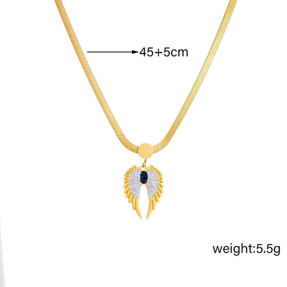 Fashionable Diamond Wing Pendant Stainless Steel Goldplated Necklace With Snake Bone Chain
