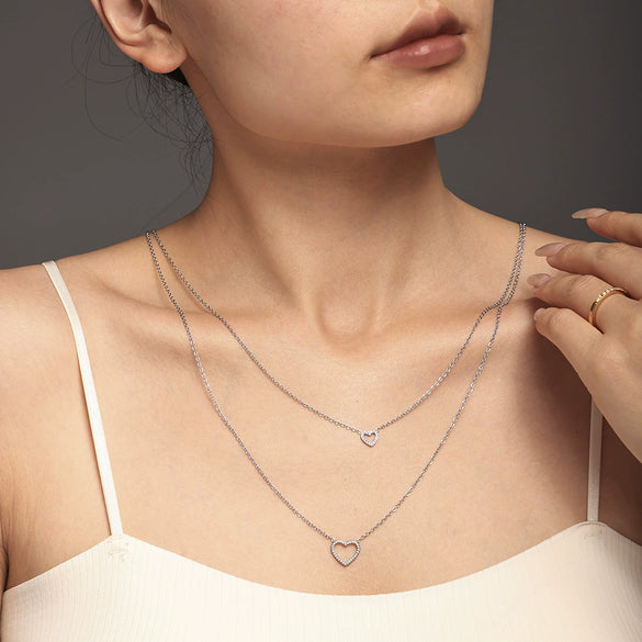 Fashionable Doublelayer Love Cnc Inlaid Zircon Stainless Steel And Titanium Steel Necklace With Geometric Design And Electroplating Treatment