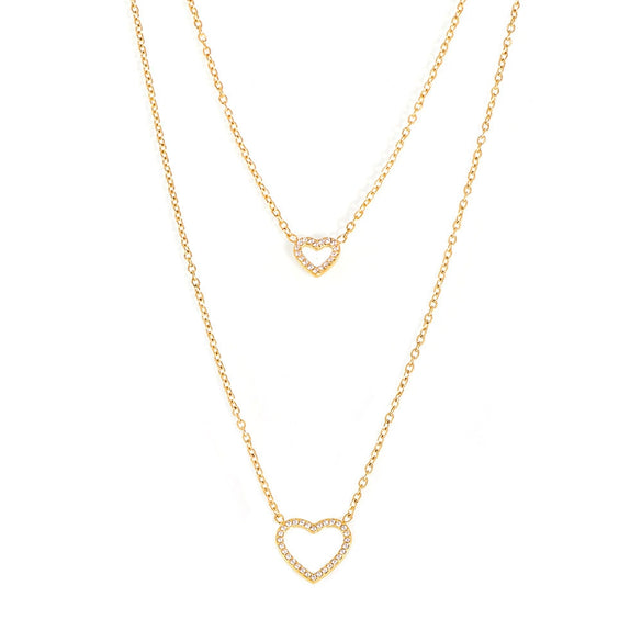 Fashionable Doublelayer Love Cnc Inlaid Zircon Stainless Steel And Titanium Steel Necklace With Geometric Design And Electroplating Treatment