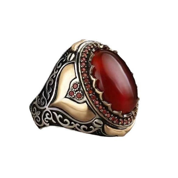Fashionable Electroplated Metal Ring With Red Geometric Design And Round Shape For Women And Unisex Jewelry