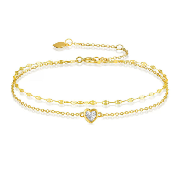 Fashionable Elegant Gold Color Copper Heart Shape Layered Anklet Exquisite Gentle Foot Jewelry For Women