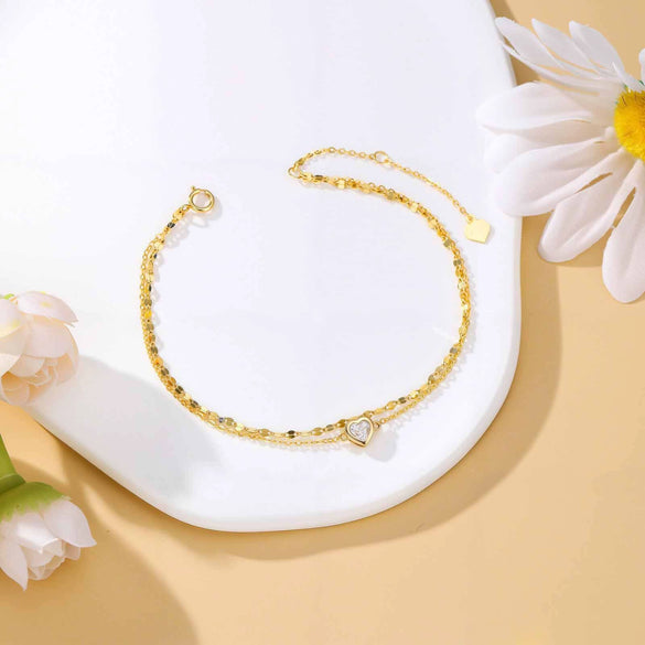 Fashionable Elegant Gold Color Copper Heart Shape Layered Anklet Exquisite Gentle Foot Jewelry For Women