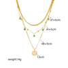 Fashionable Elegant Simple Design Multi Layer Stacked Clavicle Chain With Life Tree Turquoise Pendant Stainless Steel Necklace Electroplated