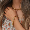 Fashionable Elegant Stainless Steel Bracelet With Geometric Donut Pendant And Cubic Zirconia Electroplated