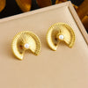 Fashionable Fanshaped Pearl Stainless Steel Goldplated Earrings For Women