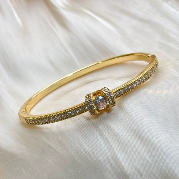 Fashionable Geometric Copper And Zircon Open Bangle Bracelet With Elegant Plated Finish For Decorative Accessory Styling