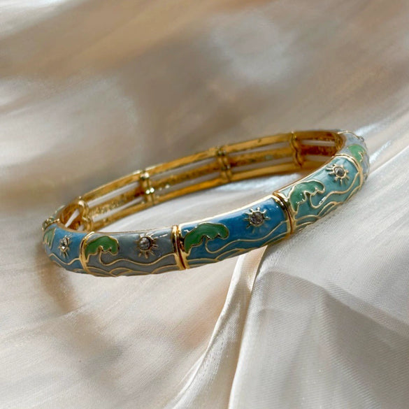 Fashionable Geometric Enamel Open Elastic Bracelet With Plated Finish Versatile Light Luxury Jewelry Accessory