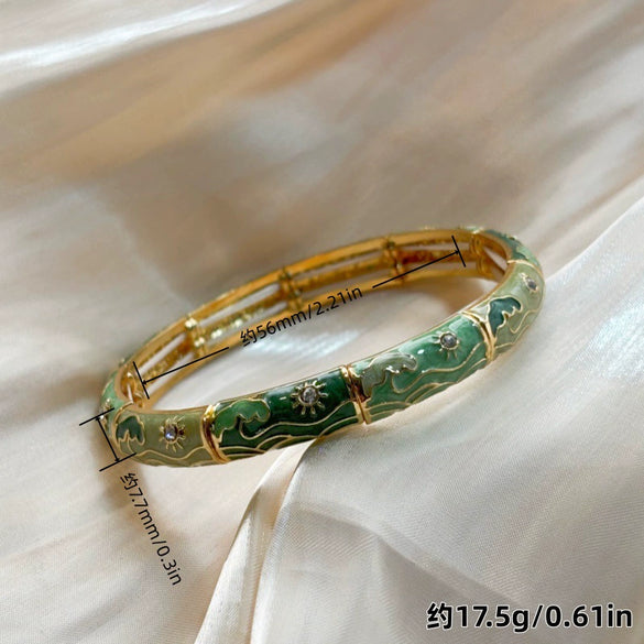 Fashionable Geometric Enamel Open Elastic Bracelet With Plated Finish Versatile Light Luxury Jewelry Accessory