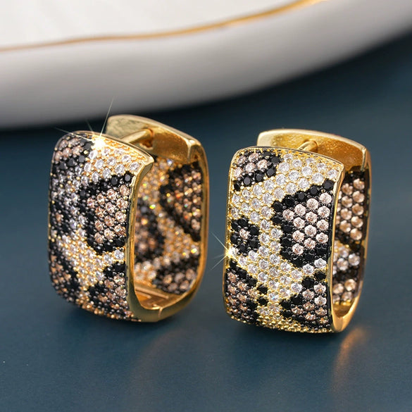 Fashionable Geometric Leopard Print Copper Earrings With Zirconia For Women