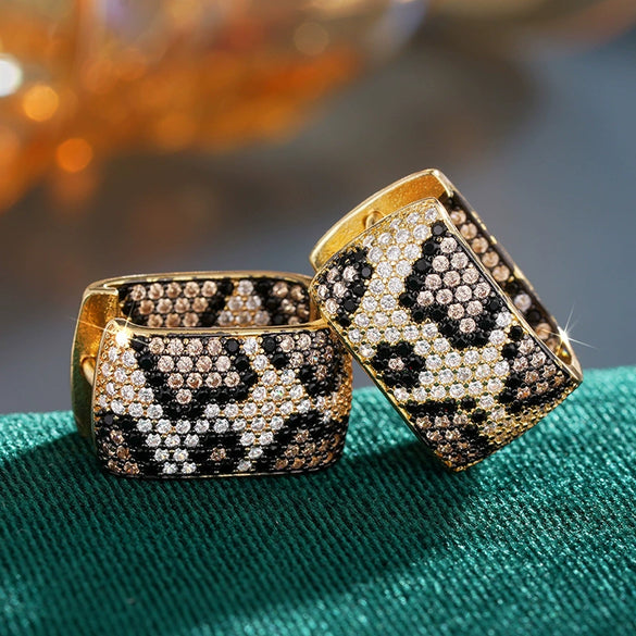 Fashionable Geometric Leopard Print Copper Earrings With Zirconia For Women