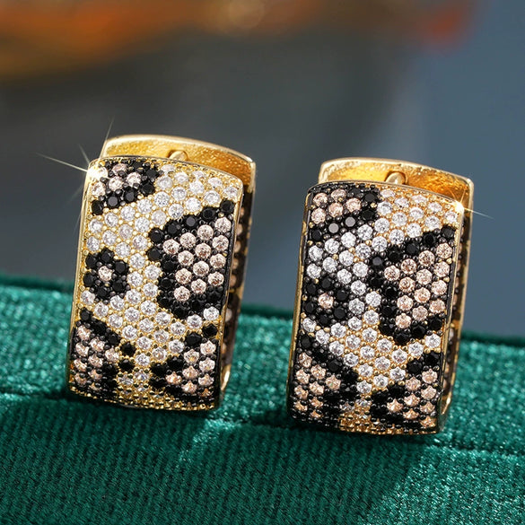Fashionable Geometric Leopard Print Copper Earrings With Zirconia For Women
