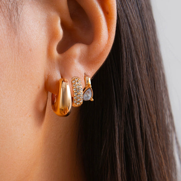 Fashionable Geometric Metal Women's Ushaped Earrings With Diamond Drop And Electroplating