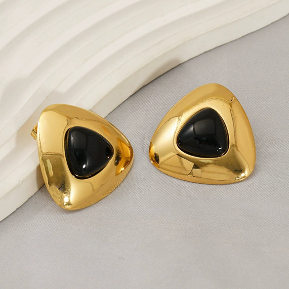 Fashionable Heart Titanium Steel Earrings 18K Gold Plated Water Plated