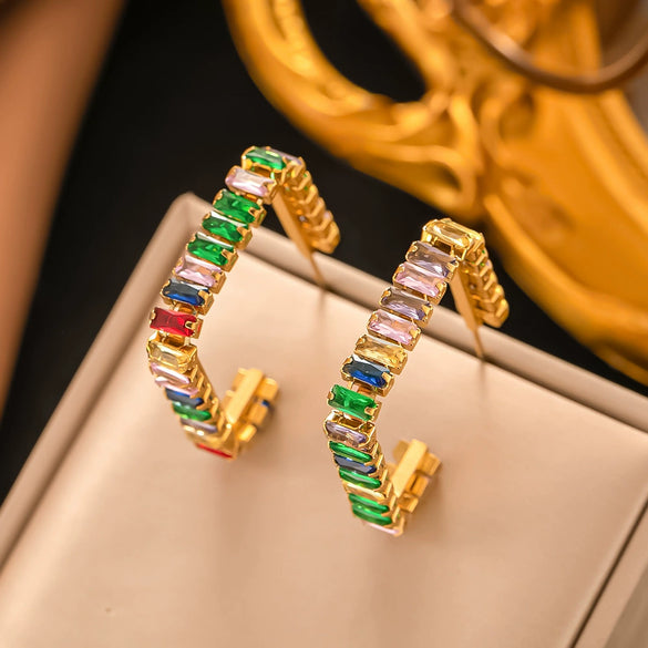 Fashionable High End Light Luxury Stainless Steel Earrings For Women With Geometric Design And Electroplating