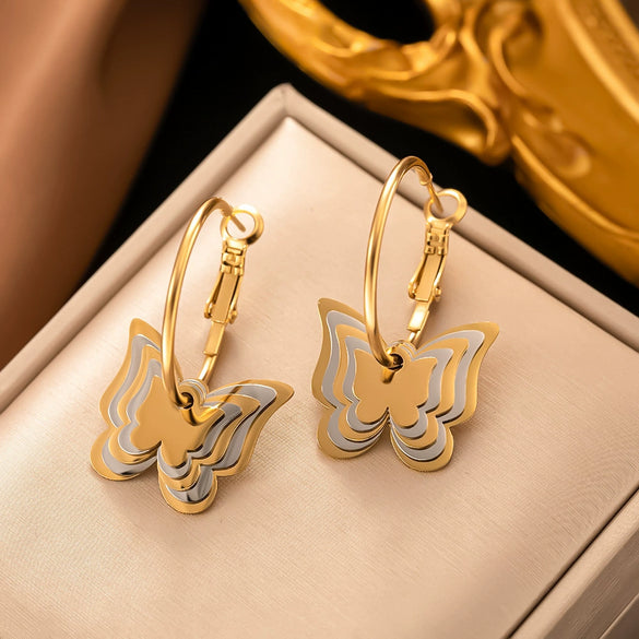 Fashionable High End Light Luxury Stainless Steel Earrings For Women With Geometric Design And Electroplating