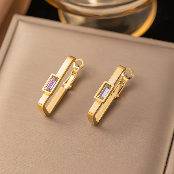 Fashionable High End Light Luxury Stainless Steel Earrings For Women With Geometric Design And Electroplating