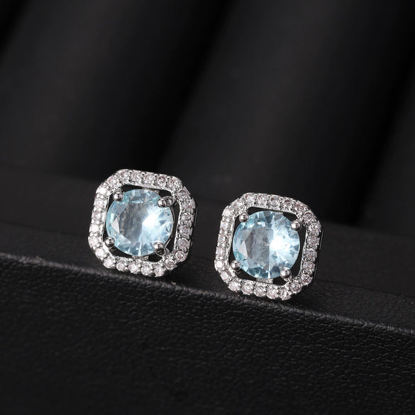 Fashionable High End Square Zircon Earrings Made Of Copper With Zirconia Processing In Geometric Design