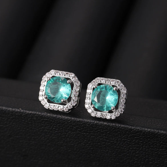 Fashionable High End Square Zircon Earrings Made Of Copper With Zirconia Processing In Geometric Design