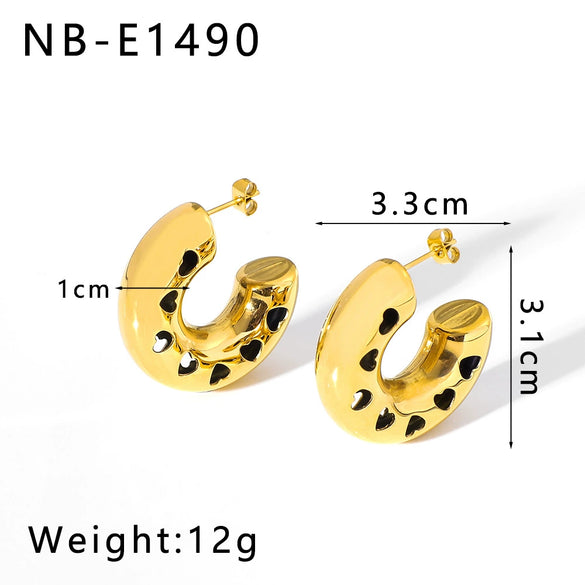Fashionable Hollow C Shaped Women's Front And Rear Two Wear Titanium Steel And Stainless Steel Earrings With Vacuum Furnace Electroplating In Simple Style