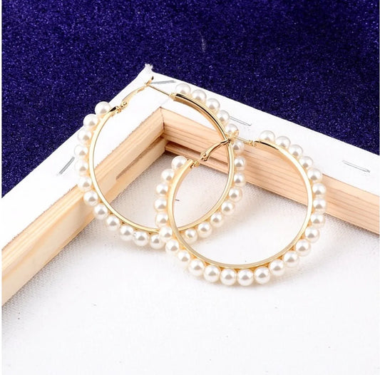 1 Set Exaggerated Geometric Inlaid Pearls Imitation Pearl Artificial Pearls Earrings