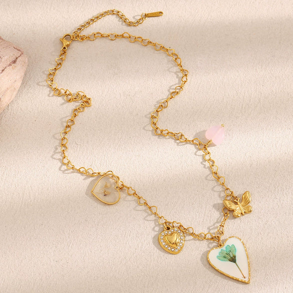 Fashionable Joker Jewelry Stainless Steel Heart Shape Pendant Necklace With 18K Gold Plated Electroplating For Women