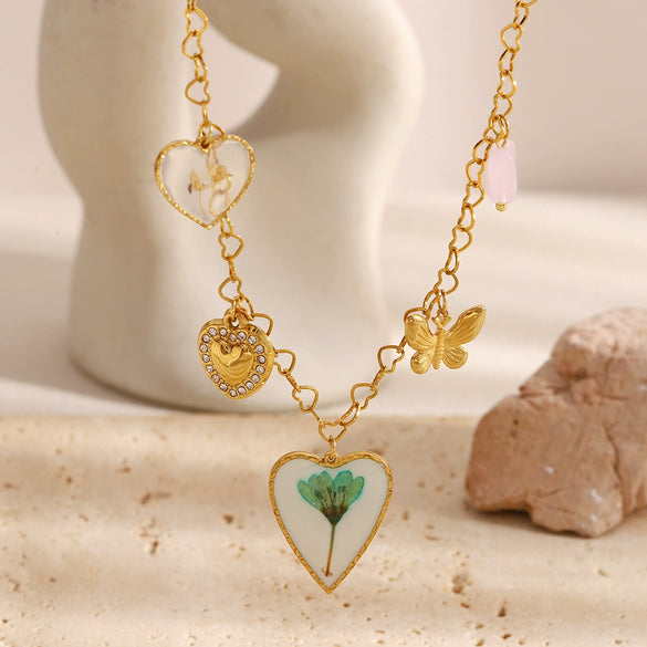 Fashionable Joker Jewelry Stainless Steel Heart Shape Pendant Necklace With 18K Gold Plated Electroplating For Women