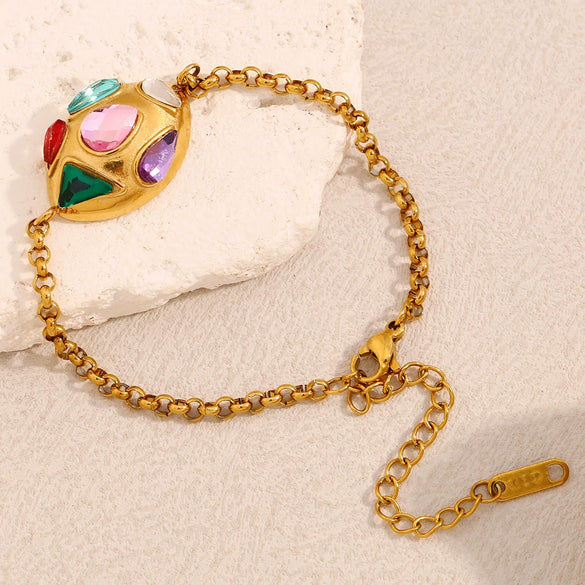 Fashionable 18K Gold Plated Geometric Stainless Steel Three Dimensional Oval Bracelet For Women