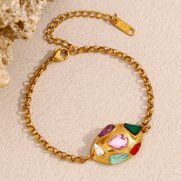 Fashionable 18K Gold Plated Geometric Stainless Steel Three Dimensional Oval Bracelet For Women