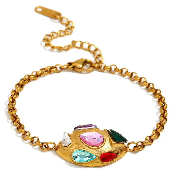 Fashionable 18K Gold Plated Geometric Stainless Steel Three Dimensional Oval Bracelet For Women