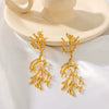 Fashionable 18K Gold Plated Stainless Steel Coral Shape Pearl Texture Pendant Earrings For Women With 18K Vacuum Plating In Furnace