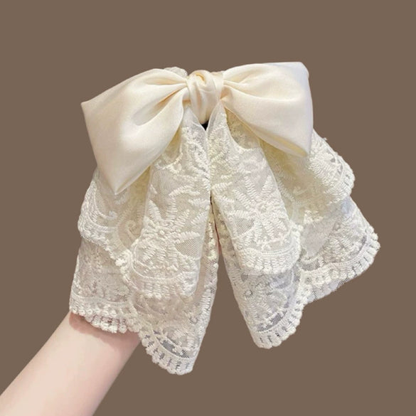 Fashionable Lace Bow Ponytail Hairpin Handmade Sweet Hair Accessories Shark Clip For Women